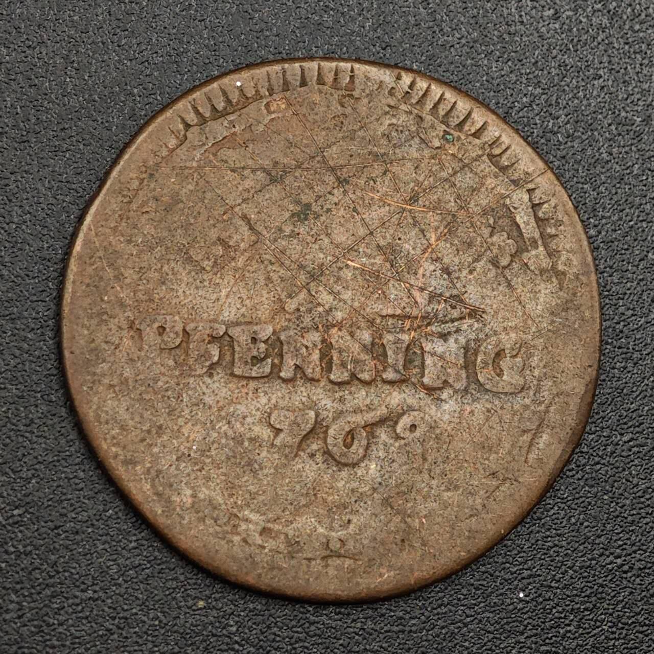 【淘币小摊】限时拍第七百九十七拍  老铜币场  满百包邮可预留两周  周一统一发货  德国1768年6芬妮铜币