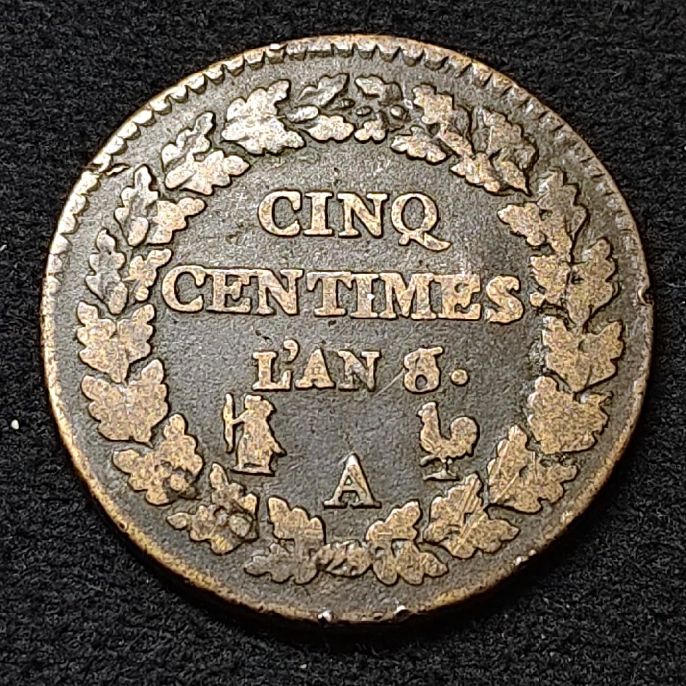 【全场包邮】纯粹捡漏拍478场（免费代拍第15场） 法兰西第一共和国1799年（LAN8）5分铜币