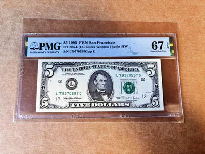 【Blue Auction】世界纸币精拍第751期——18级TOP拍卖/信誉/品质/专业/高效💫 - 美国 1995年5美金  PMG67EPQ