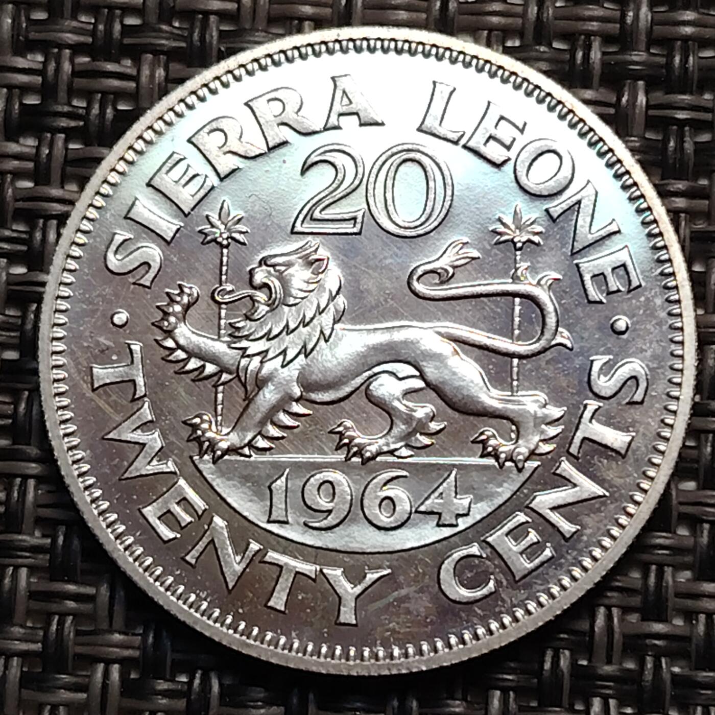 布加迪🐬～世界钱币(上海)🌾第 259 期 /  各国套币和散币 塞拉利昂🇸🇱 1964年 20分 原光美品