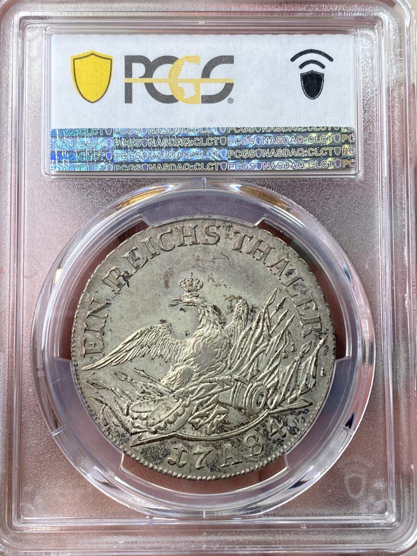 万国钱币拍卖第055期 PCGS MS62 1784年德国普鲁士腓特烈大帝腓特烈二世鹰炮大泰勒 普鲁士大名誉品种 全深打原光原味 PC冠军分&官网广告币