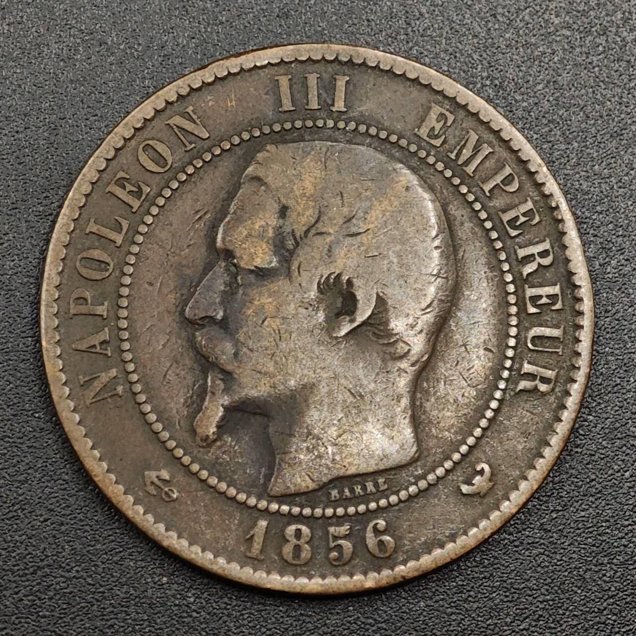 【淘币小摊】限时拍第七百九十七拍  老铜币场  满百包邮可预留两周  周一统一发货  法国1856年拿破仑三世5分铜币