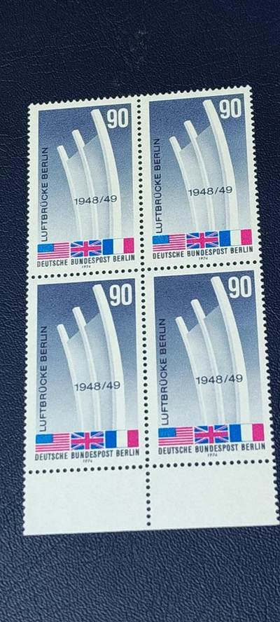 德国邮票专场，都是四方联 - 德国邮票  四方联，1974年发行，柏林空中走廊  ，品相如图