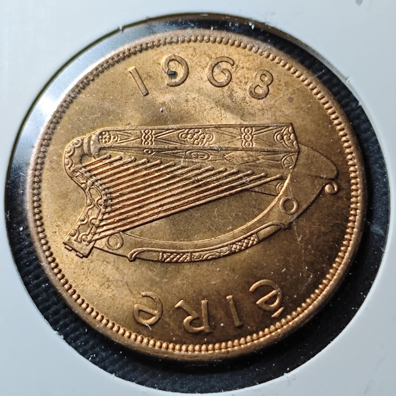 KK钱币收藏小铺  第371场  2月预留时间 周末发货  1968爱尔兰1便士 母鸡铜币