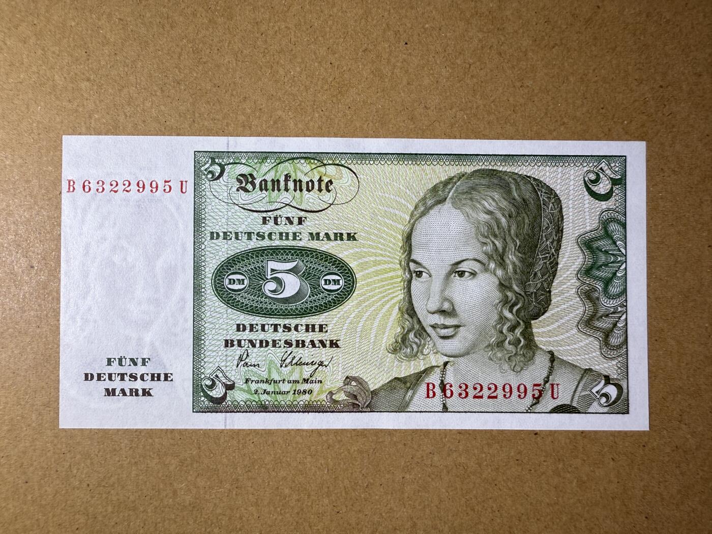 《艾美收藏》第220期-11.16周日外币畅拍场 德国5马克 UNC 1980年 无47