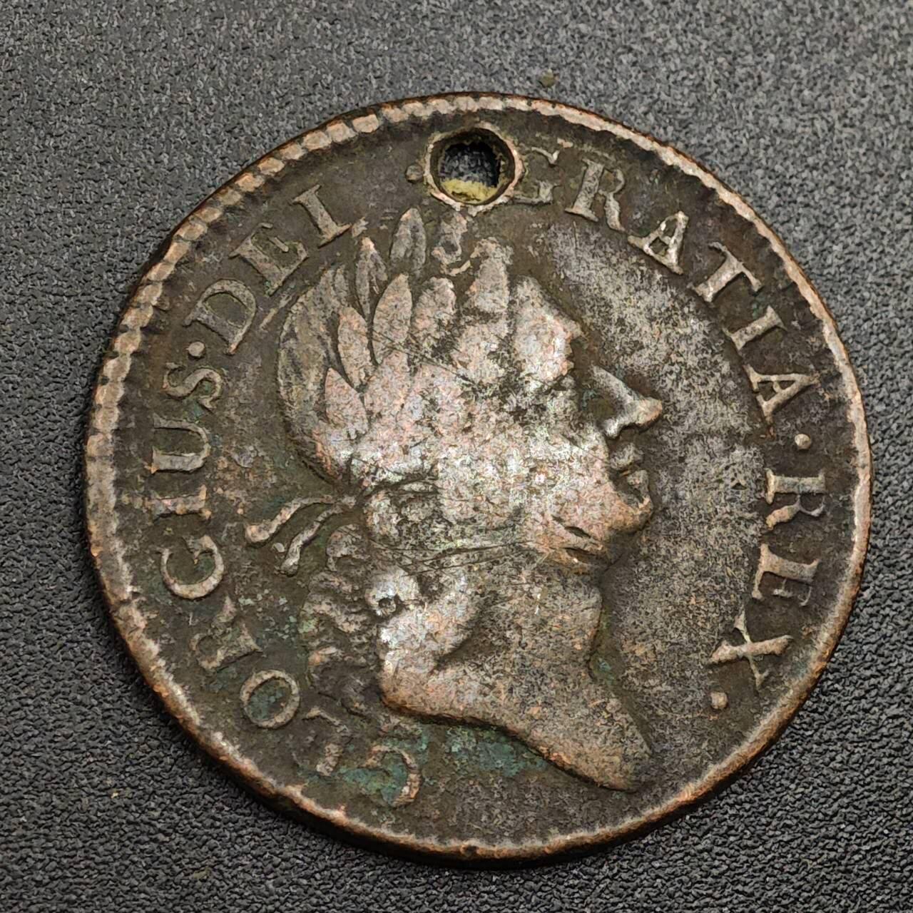 【淘币小摊】限时拍第七百九十七拍  老铜币场  满百包邮可预留两周  周一统一发货  爱尔兰1723年乔治二世半便士铜币