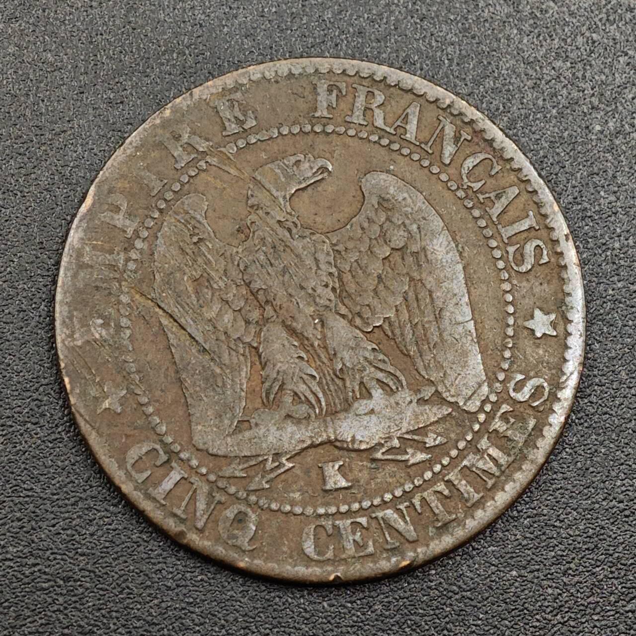 【淘币小摊】限时拍第七百九十七拍  老铜币场  满百包邮可预留两周  周一统一发货  法国1855年拿破仑三世5分铜币