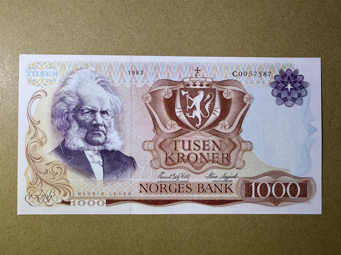《艾美收藏》第220期-11.16周日外币畅拍场 挪威1000克朗 UNC 1983年 挪威剧作家易卜生 无4