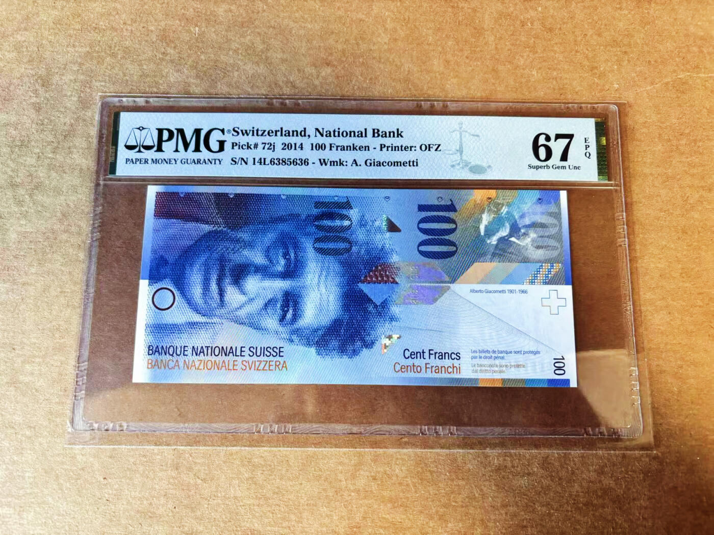 【Blue Auction】世界纸币精拍第751期——18级TOP拍卖/信誉/品质/专业/高效💫 【无47】瑞士 2014年100法郎 PMG67EPQ