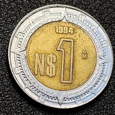 泉币菌-第129场-精品福利场（本场拍品多，请提前出价） - 墨西哥1比索双色币21mm玛雅鹰蛇美洲