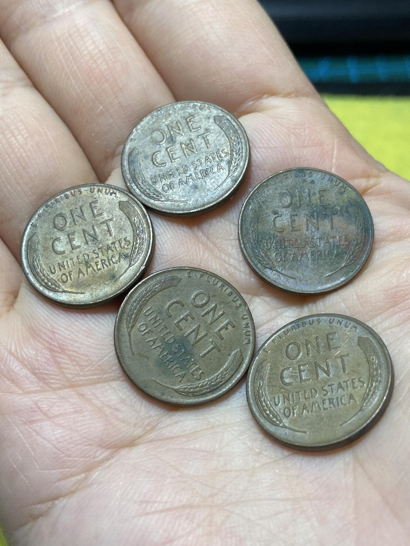 2025年第一百二十九场(总第一百五十五场）外国邮票、散币场(免佣金) 美国🇺🇸1分5枚：1953年56年57年(林肯1分第三版，麦穗1分)