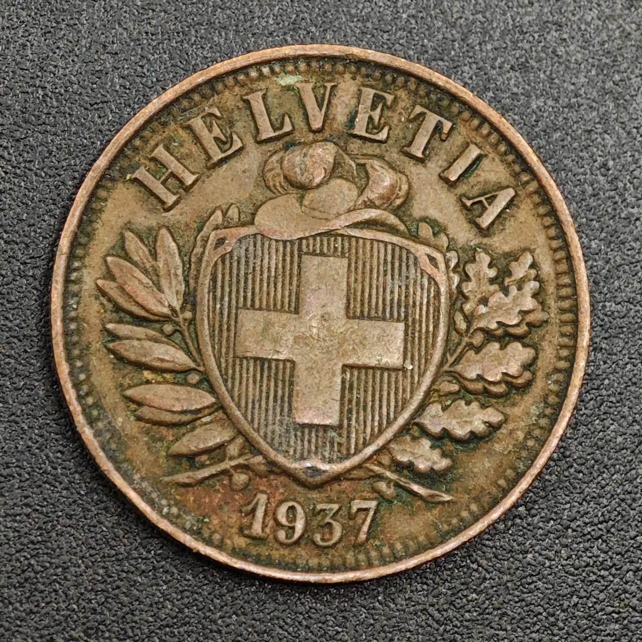 【淘币小摊】限时拍第七百九十七拍  老铜币场  满百包邮可预留两周  周一统一发货  瑞士1937年2分铜币