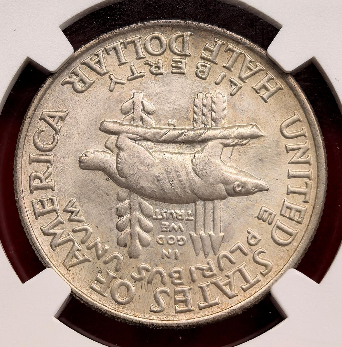 泉海漫舟·凡希社世界钱币微拍第三百十四期 1936美国威斯康辛州纪念半美元NGC-MS67，淡香槟金彩，养眼美物。