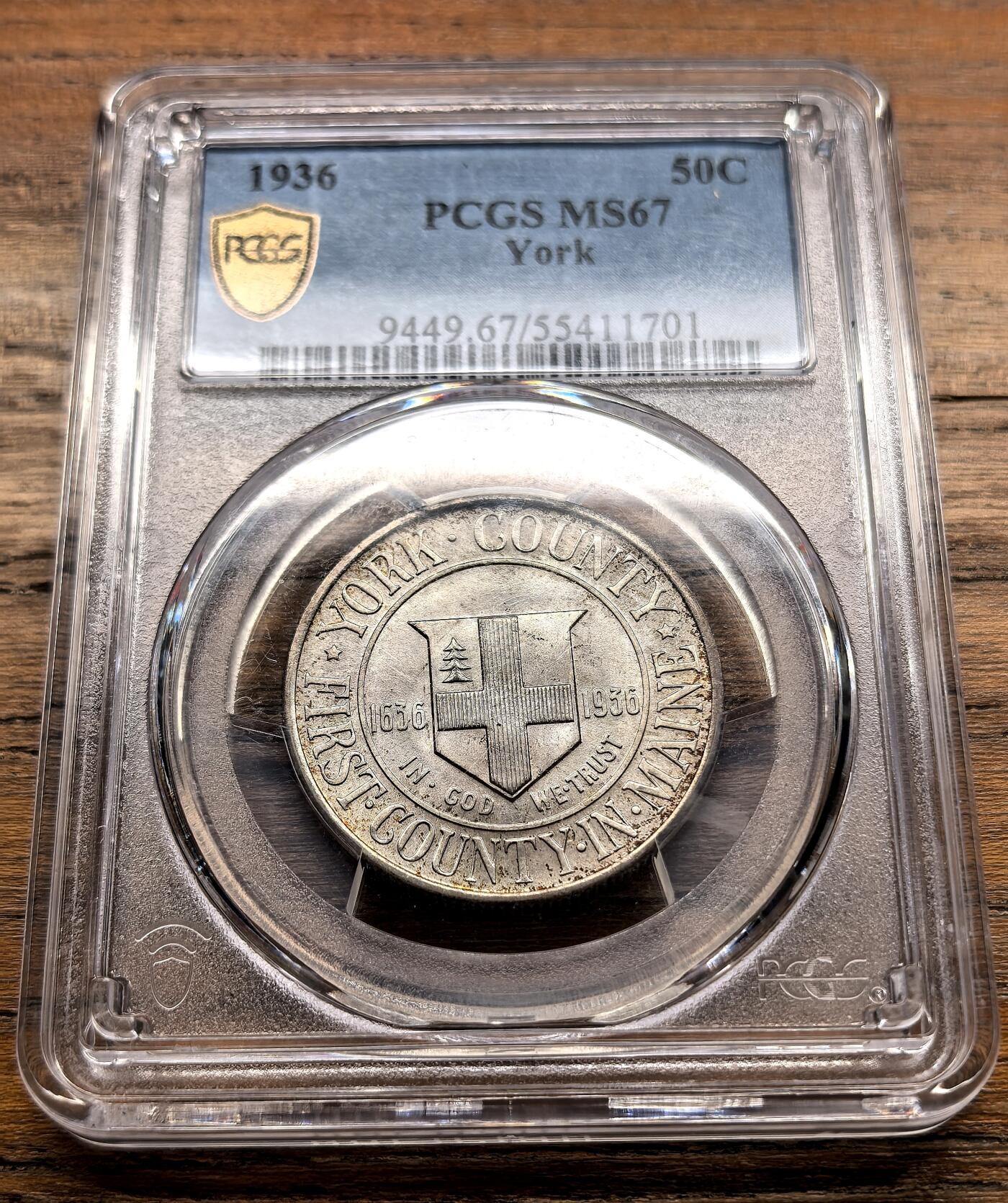 泉海漫舟·凡希社世界钱币微拍第三百十四期 1936美国约克郡三百年纪念半美元PCGS-MS67，极品收藏级！