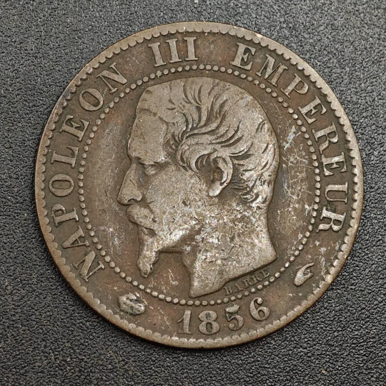 【淘币小摊】限时拍第七百九十七拍  老铜币场  满百包邮可预留两周  周一统一发货  法国1856年拿破仑三世5分铜币
