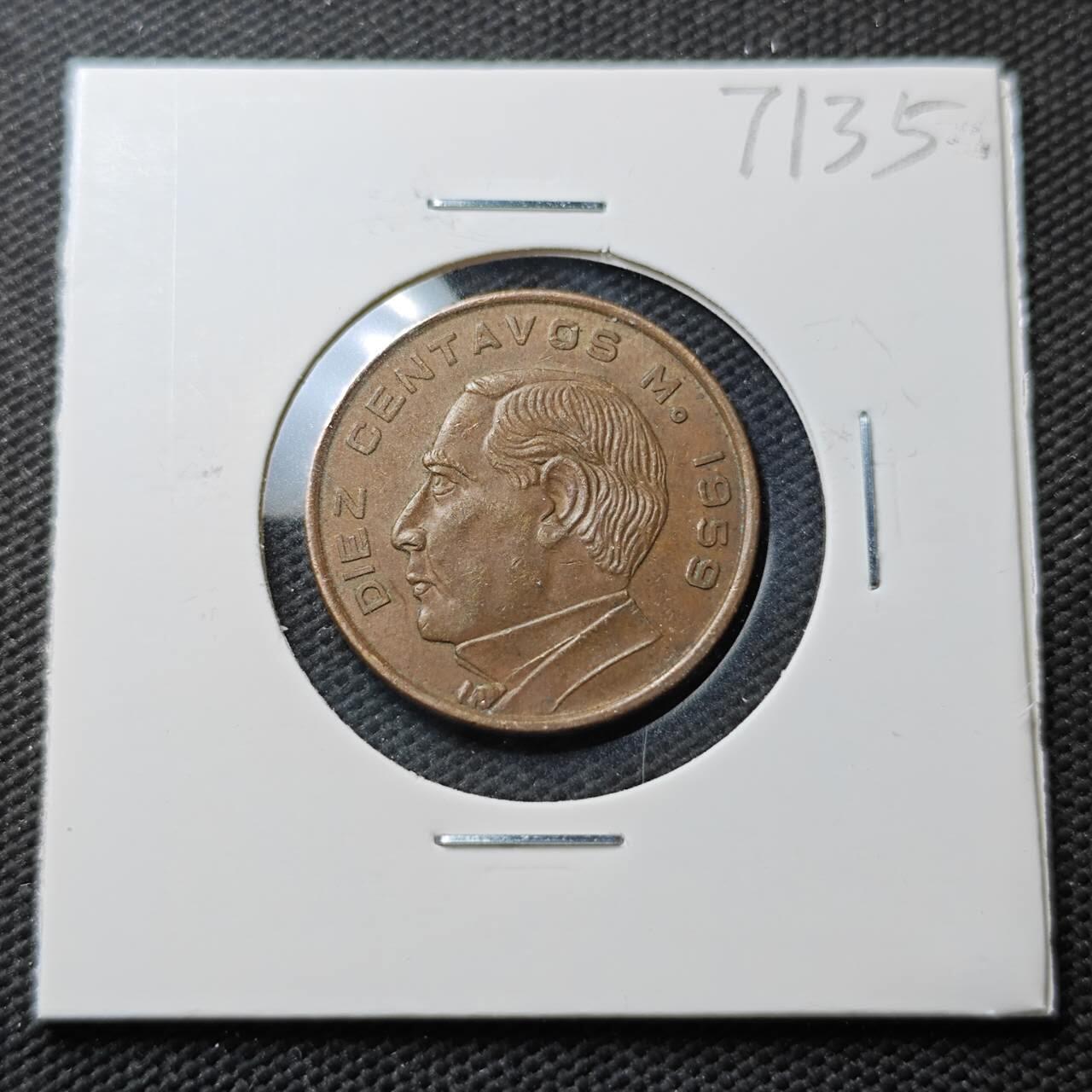 KK钱币收藏小铺  第371场  2月预留时间 周末发货  1959墨西哥10分铜币