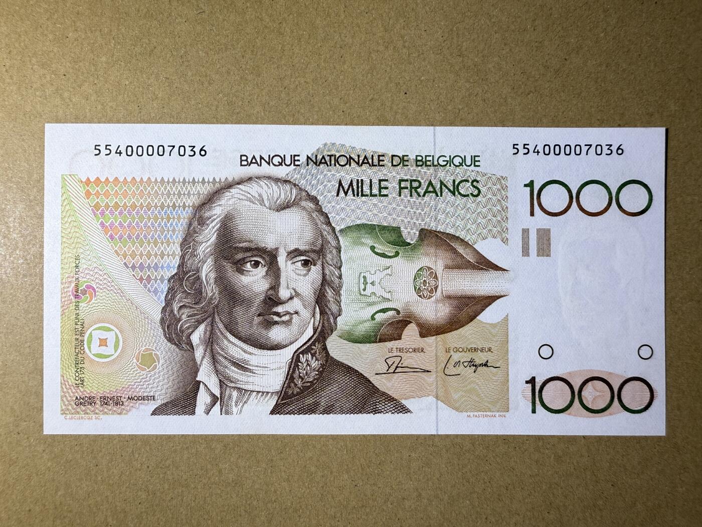 《艾美收藏》第220期-11.16周日外币畅拍场 比利时1000法郎 UNC 倒二版 比利时作曲家格雷特里