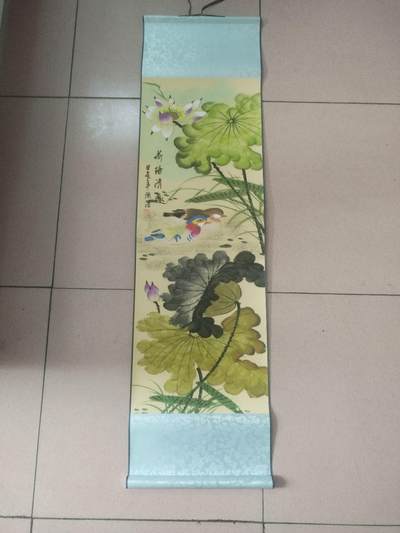 字画 - 陈浩老师手绘 荷塘清趣。118*32cm。已装裱。