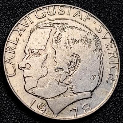 泉币菌-第129场-精品福利场（本场拍品多，请提前出价） - 瑞典1克朗古斯塔夫5世直径25mm