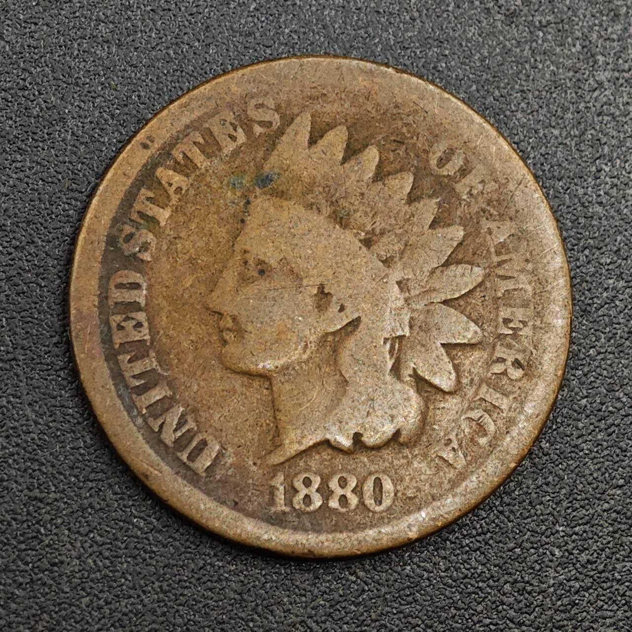 【淘币小摊】限时拍第七百九十七拍  老铜币场  满百包邮可预留两周  周一统一发货  美国1880年印第安一分铜币