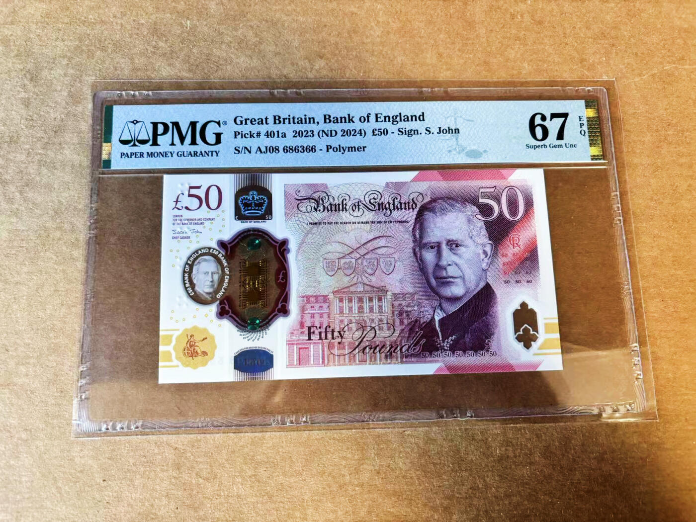 【Blue Auction】世界纸币精拍第751期——18级TOP拍卖/信誉/品质/专业/高效💫 【无47】英国 2024年50镑  PMG67EPQ