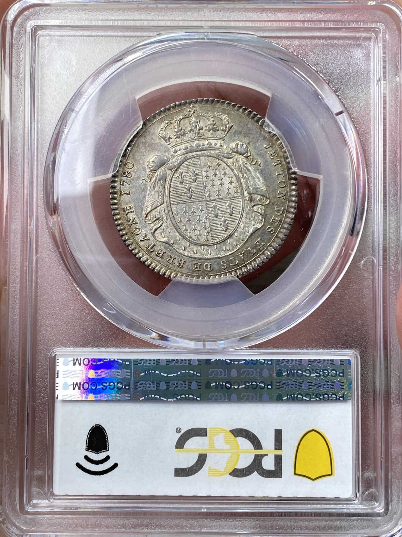 万国钱币拍卖第055期 PCGS MS62 1780年法国路易十六世银质代用币 原味淡金彩
