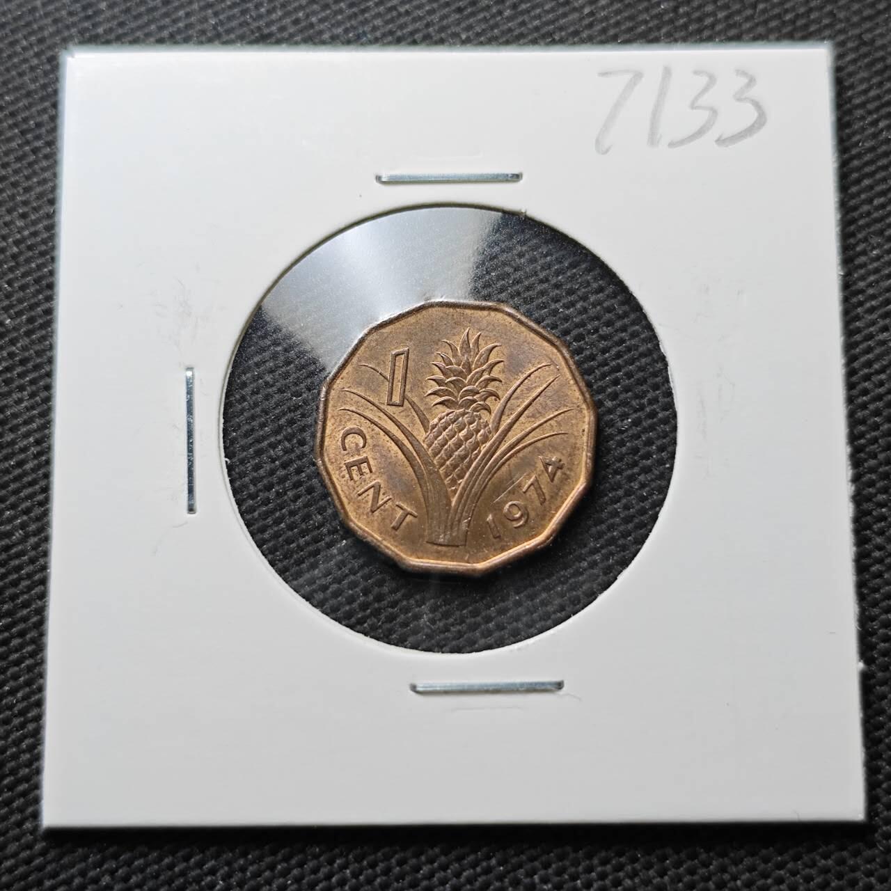 KK钱币收藏小铺  第371场  2月预留时间 周末发货  1974斯威士兰1分铜币