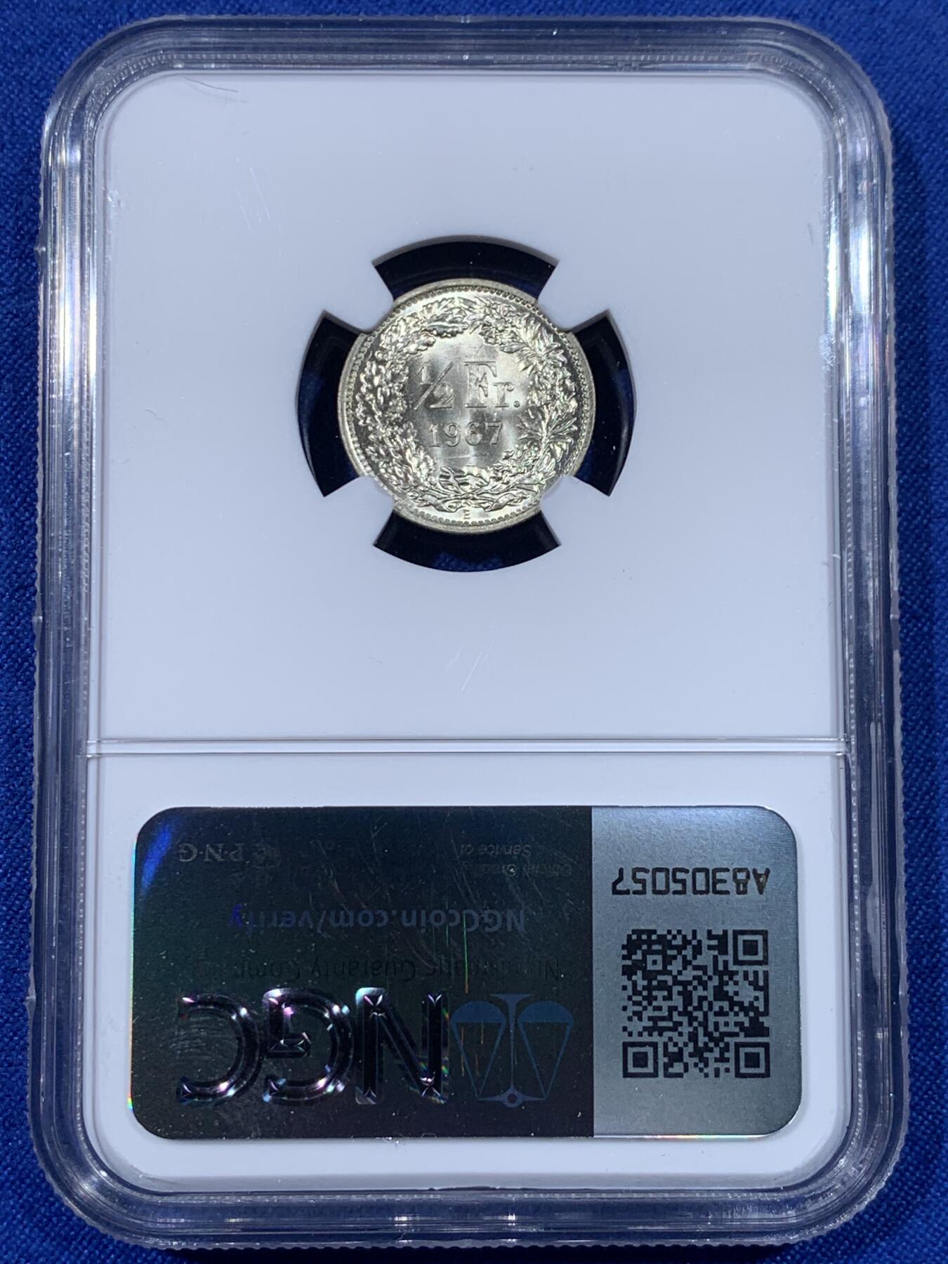 《竞宝斋》第438场 周日，周一，周二 3场连拍 （全场包邮） NGC MS64 瑞士1967B雪山女神1/2法郎银币