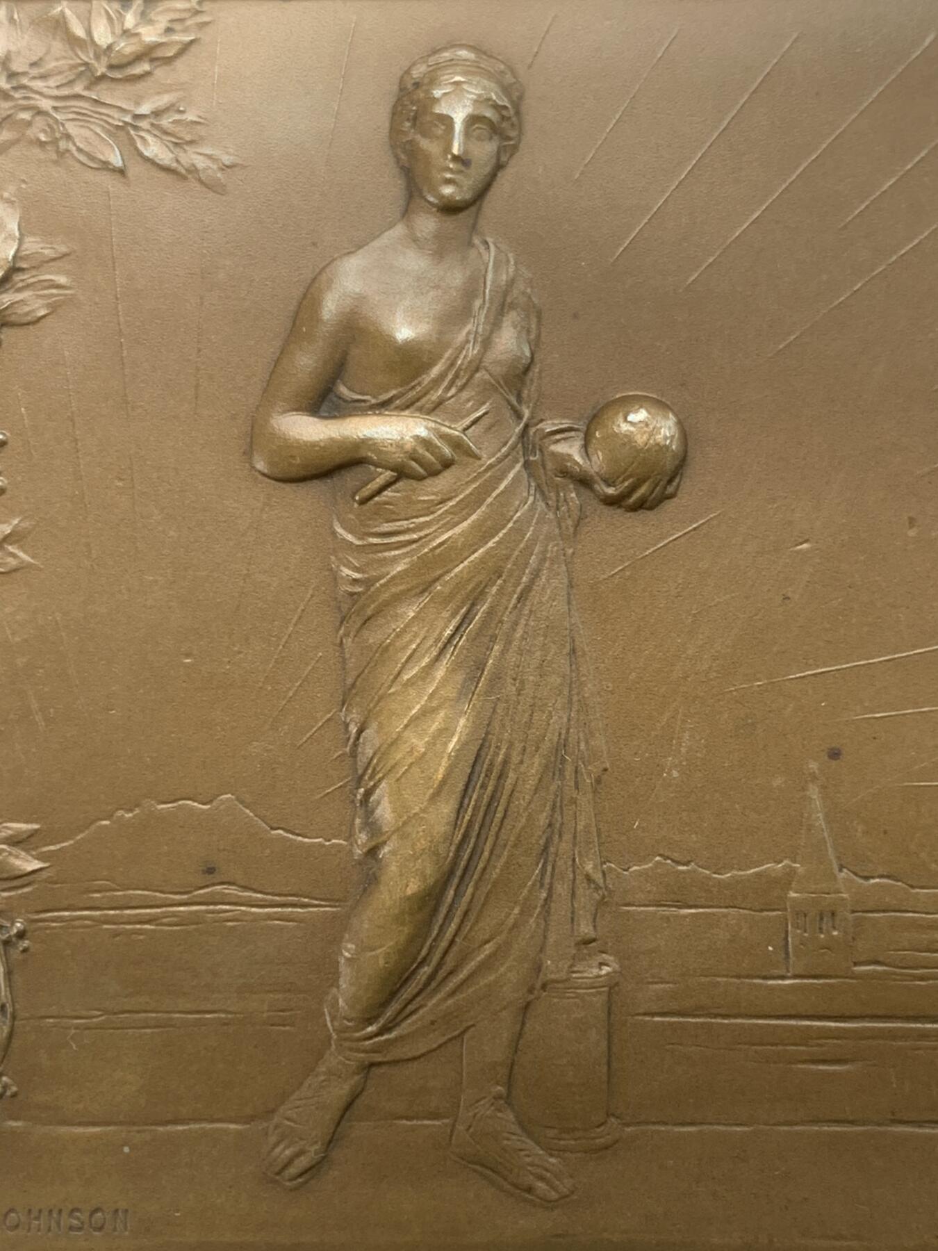 掌中浮雕-藏着的欧洲第042场 1901年第四届国际地理大会在米兰举行铜章 ，74 x 48mm，Johnson公司出品，正面刻画马可波罗觐见忽必烈的场景