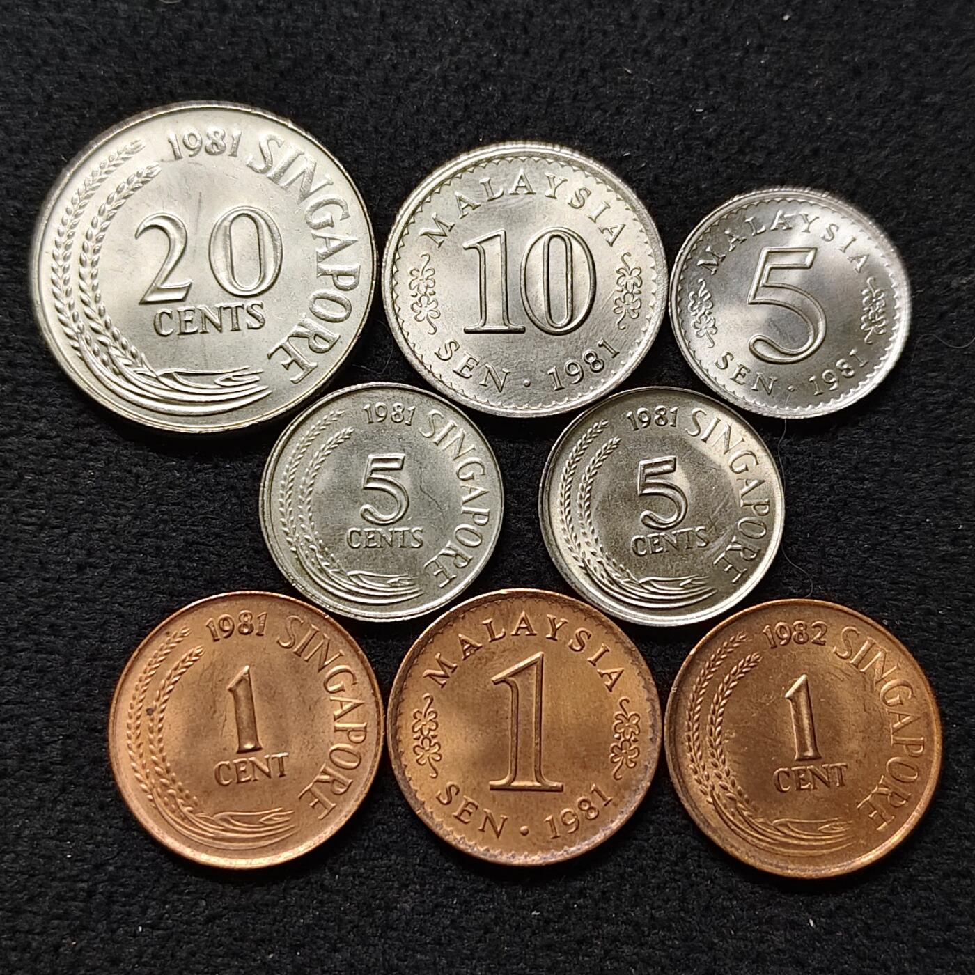 【全场包邮】纯粹捡漏拍478场（免费代拍第15场） 新加坡+马来西亚各年份原光散币8枚一组
