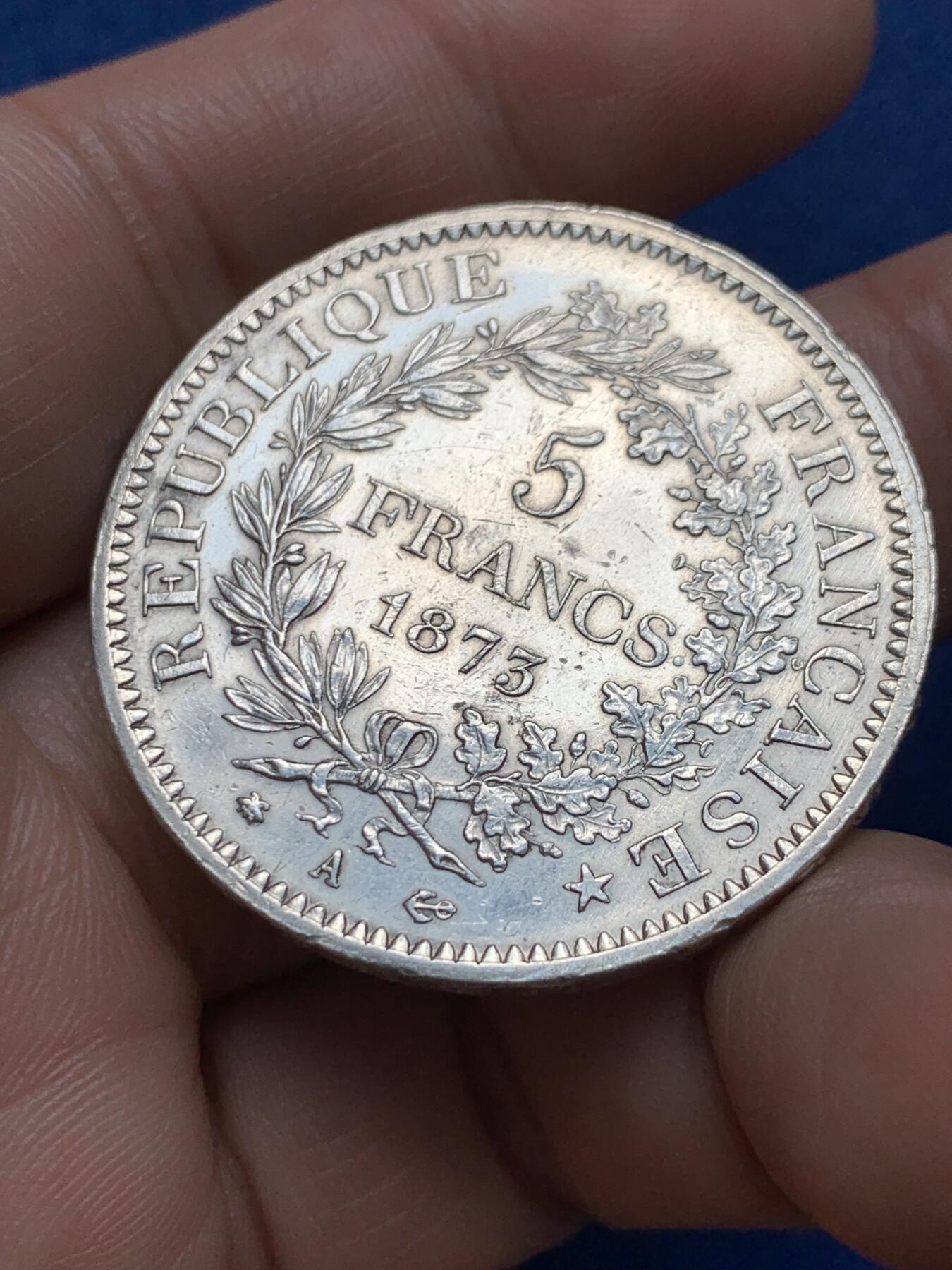 《竞宝斋》第438场 周日，周一，周二 3场连拍 （全场包邮） 法国 1873年 大力神 5法郎银币