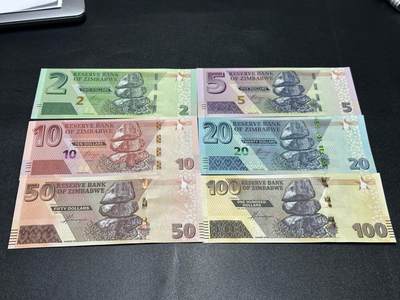 《外钞收藏家》第五百八十五期（精品场）（本平台长期征集拍品、欢迎藏友们联系合作） - 2020年津巴布韦2-100面额 六张一起 全新UNC 