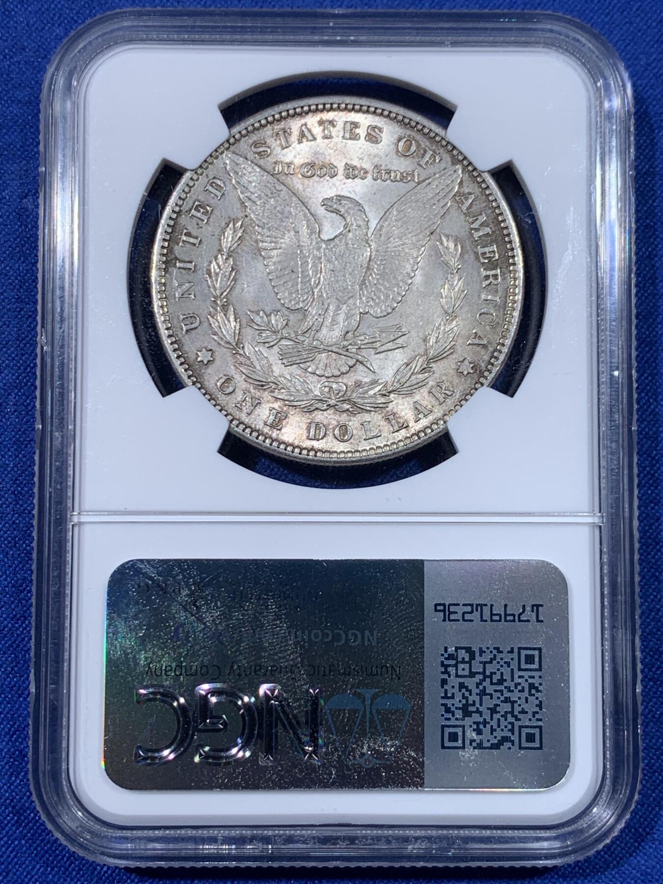 《竞宝斋》第438场 周日，周一，周二 3场连拍 （全场包邮） NGC MS64 美国1896年摩根银币，双面自然包浆，光度好。