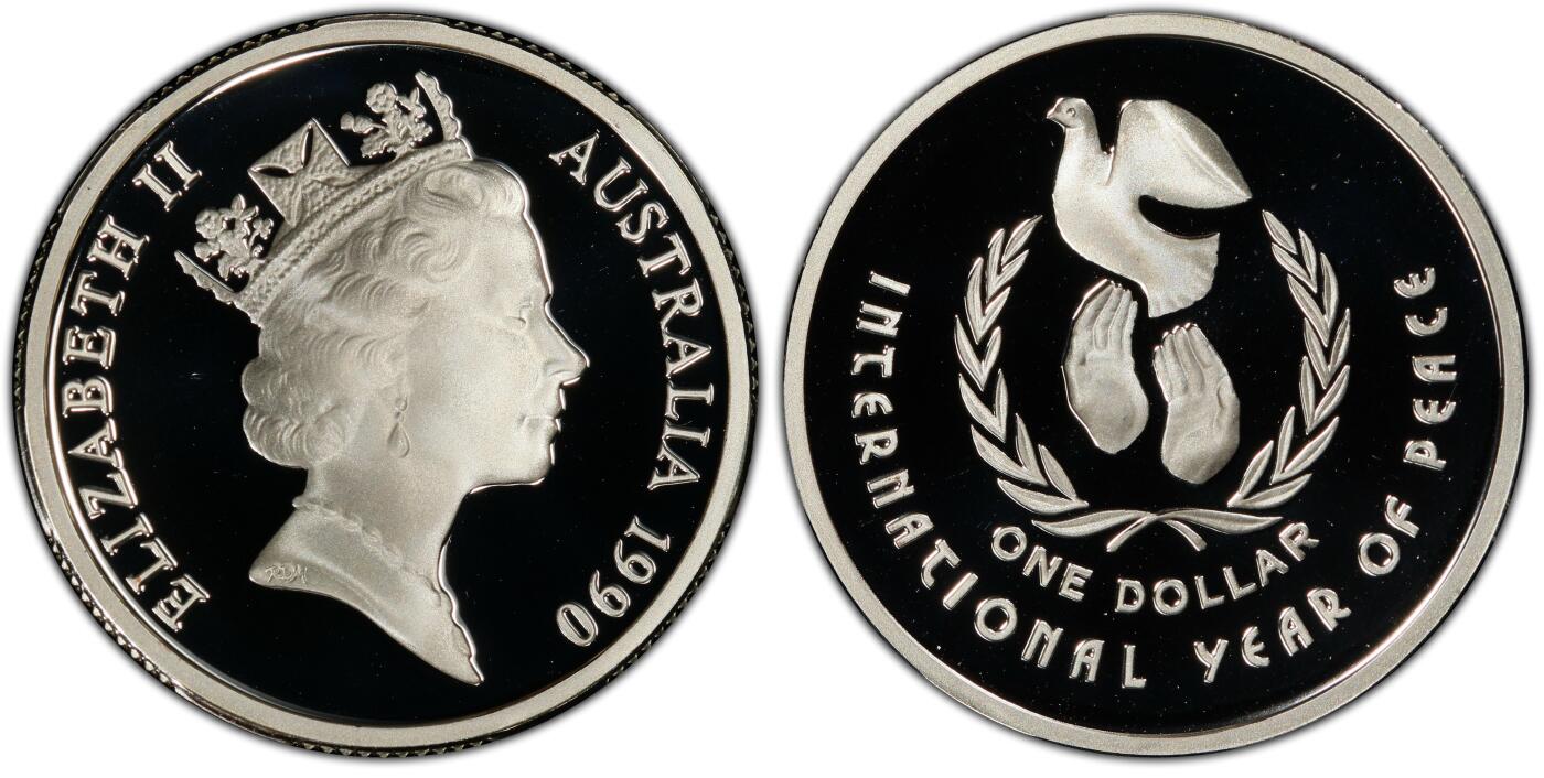 PThappally收藏第54次拍卖，英联邦地区硬币纸币 澳大利亚 1990 1澳元  11.49g 银币 PCGS PR69DCAM