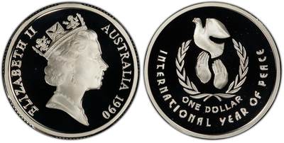 PThappally收藏第54次拍卖，英联邦地区硬币纸币 - 澳大利亚 1990 1澳元  11.49g 银币 PCGS PR69DCAM