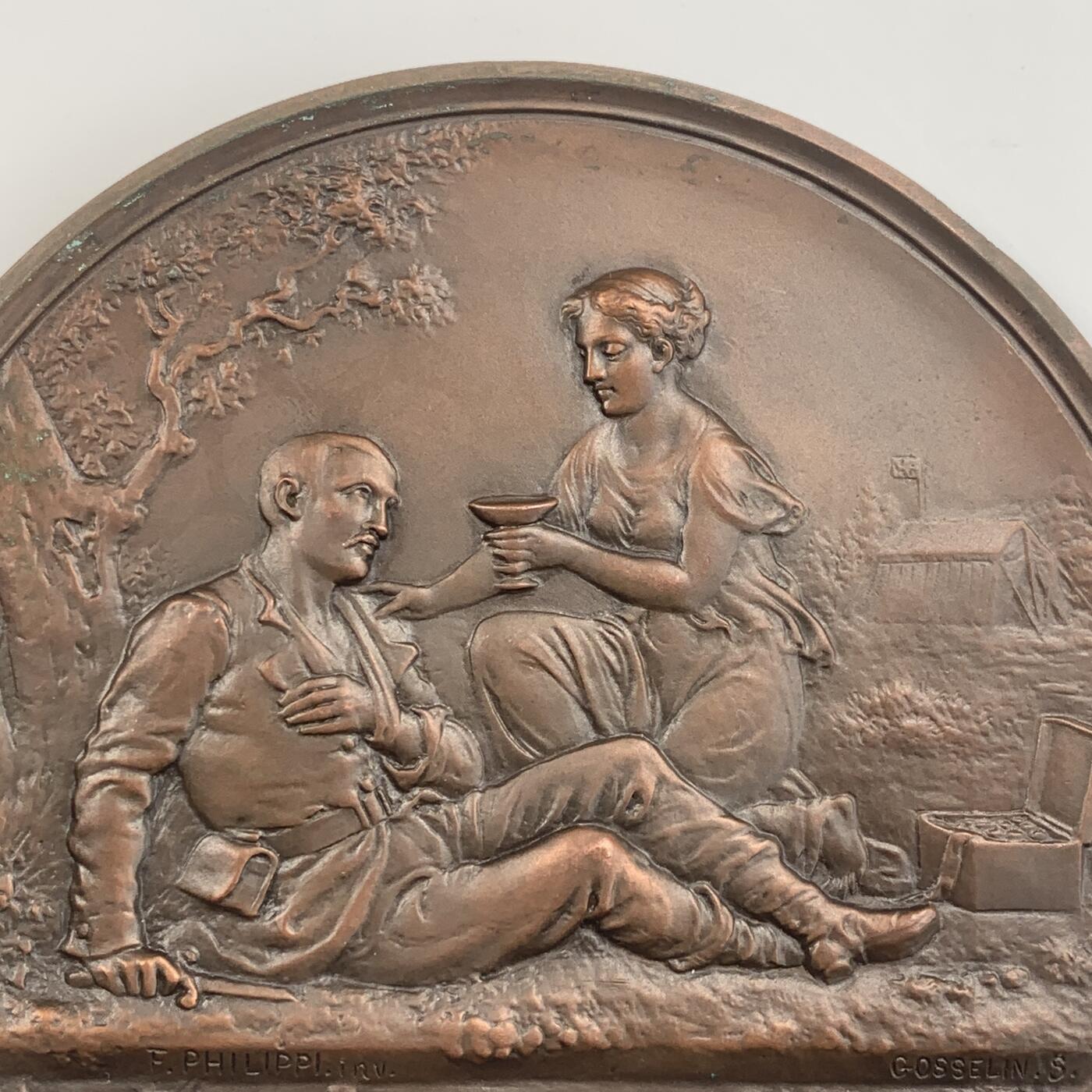 掌中浮雕-藏着的欧洲第042场 1905年法国妇女协会实际颁发（两面拼接）拉斐尔·布兰查德医学院教授奖章，纪念在一战中的救助和荣誉奉献，110mm，370g