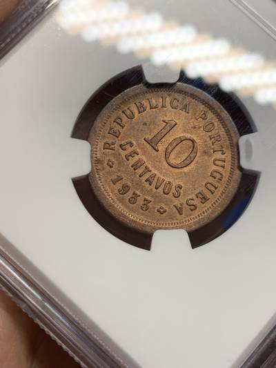 《竞宝斋》第438场 周日，周一，周二 3场连拍 （全场包邮） NGC UNC 葡属几内亚 1933年 10分铜币 全套最少得一枚 总筋