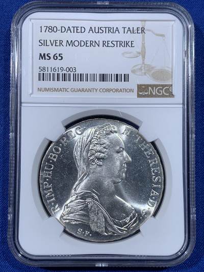 《竞宝斋》第438场 周日，周一，周二 3场连拍 （全场包邮） - NGC MS65 奥匈帝国1780年玛利亚特蕾西亚1泰勒大奶妈银币 后铸版