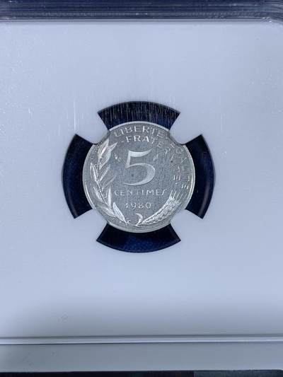 《竞宝斋》第438场 周日，周一，周二 3场连拍 （全场包邮） NGC PF67 CAMEO 法国第五共和国 1980年 5分加厚精制银币 5克 950银 资料显示发行量仅820枚