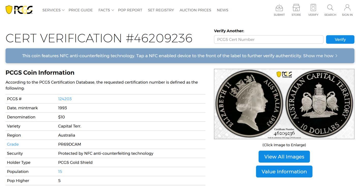 PThappally收藏第54次拍卖，英联邦地区硬币纸币 澳大利亚 1993 10澳元  20g 银币 PCGS PR69DCAM