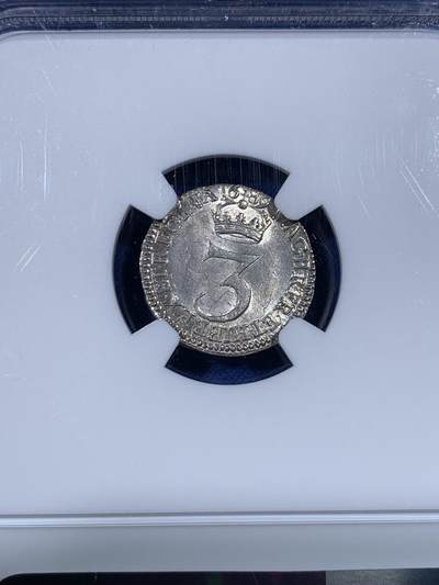 《竞宝斋》第438场 周日，周一，周二 3场连拍 （全场包邮） NGC MS64 英格兰1689年威廉&玛丽3便士 唯一冠军分！ MS以上仅2枚，63分1枚，64分1枚。
