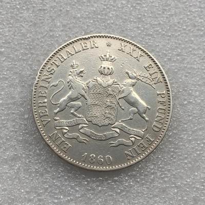世界钱币专场拍卖 每周二开拍 - 1860年德国符腾堡威廉狮鹿1泰勒银币