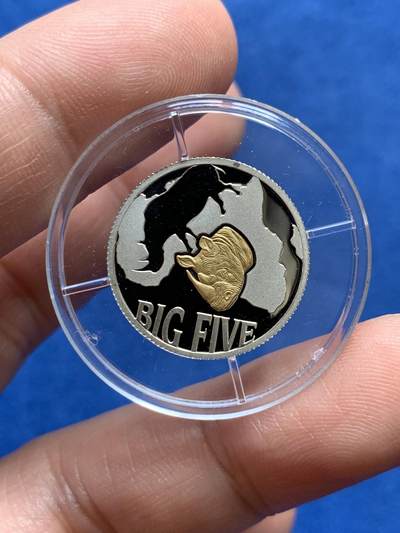 《竞宝斋》第438场 周日，周一，周二 3场连拍 （全场包邮） - 少见 刚果2013年10法郎部分镀金精制银币 非洲五霸-犀牛 1/10盎司999银 发行量3000枚仅在套币中发行