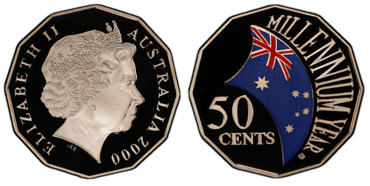 PThappally收藏第54次拍卖，英联邦地区硬币纸币  澳大利亚 2000 50分  15.55 g 铜镍币 PCGS PR69DCAM