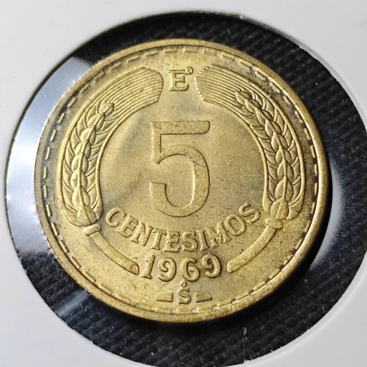 KK钱币收藏小铺  第371场  2月预留时间 周末发货  1969智利5分铜币 好品