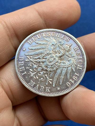 《竞宝斋》第438场 周日，周一，周二 3场连拍 （全场包邮） 德国1910年普鲁士威廉二世3马克银币