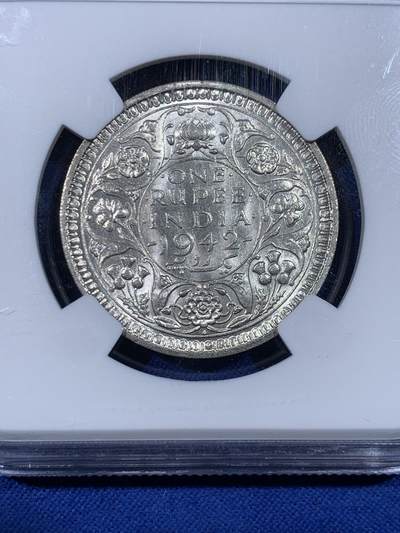 《竞宝斋》第438场 周日，周一，周二 3场连拍 （全场包邮） NGC MS62 英属印度 1942年 1卢比 乔治六世 经典品种 物美价廉