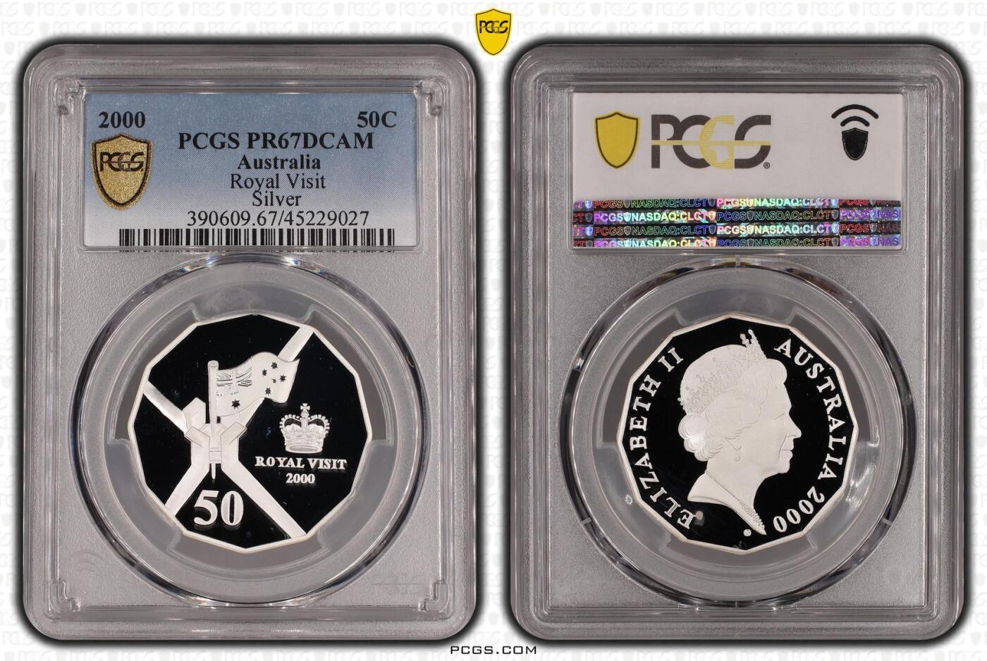 PThappally收藏第54次拍卖，英联邦地区硬币纸币  澳大利亚 2000 50分  15.55 g 银币 PCGS PR67DCAM