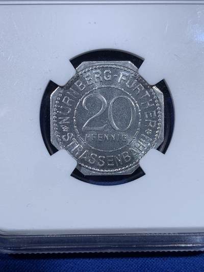 《竞宝斋》第438场 周日，周一，周二 3场连拍 （全场包邮） NGC MS66 德国1920年紧急状态时期纽伦堡20芬尼代用币