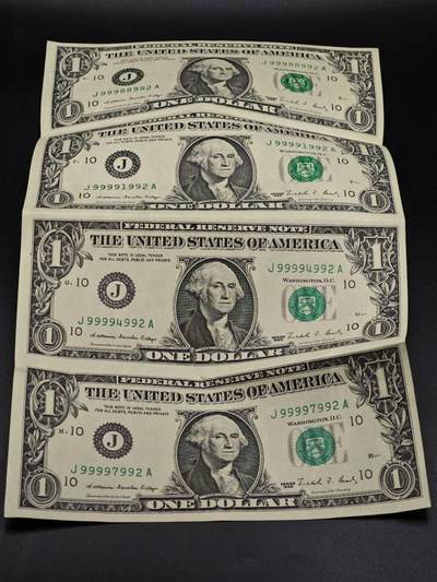 【淘币小摊】限时拍第八百拍  纸币场  满百包邮可预留两周  周一统一发货  - 美国1美元4连体
